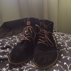 Black TOMS lace up boots (suede)