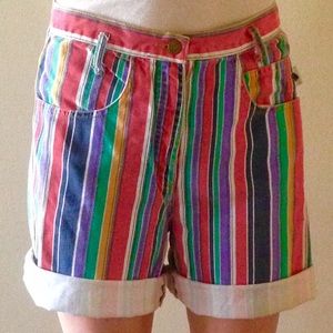 colorful striped denim shorts