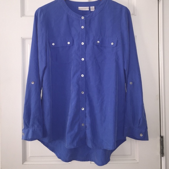 Chico's long sleeved sky blue super soft blouse 1