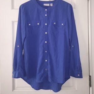 Chico's long sleeved sky blue super soft blouse 1