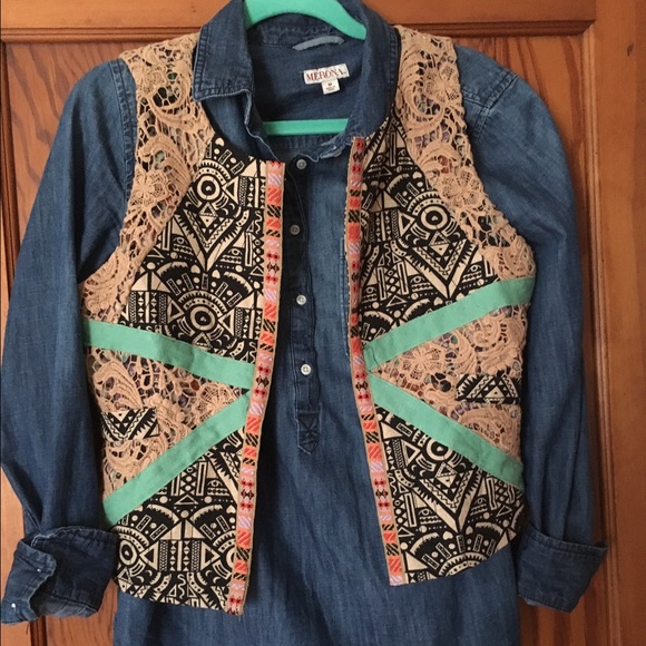 Aztec Tribal Vest Embroidered - Buckle - Picture 1 of 3