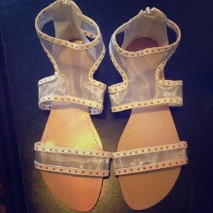Shoedazzle Mesh White Studded Sandals