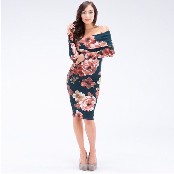 Floral Print Off Shoulder Dress