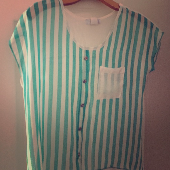 Sheer turquoise and white top