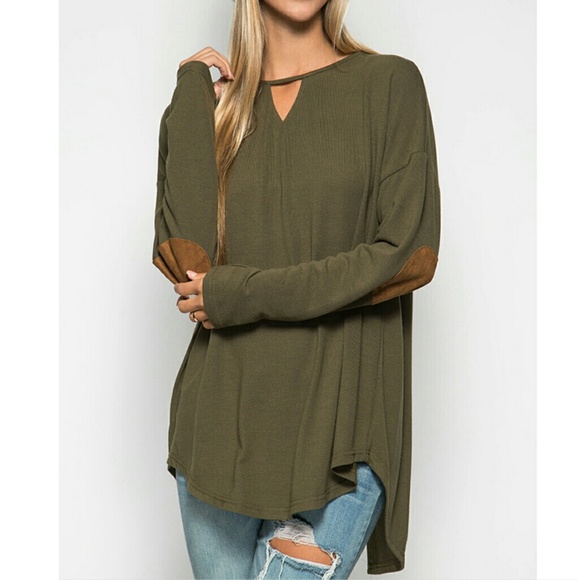 Lace up back knit top suede elbow patches 3 colors - Picture 6 of 7