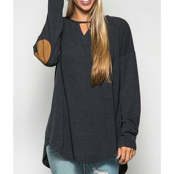 Lace up back knit top suede elbow patches 3 colors - Picture 7 of 7