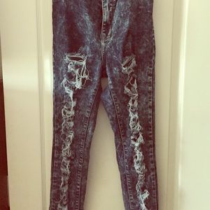 High waist acid wash jeans