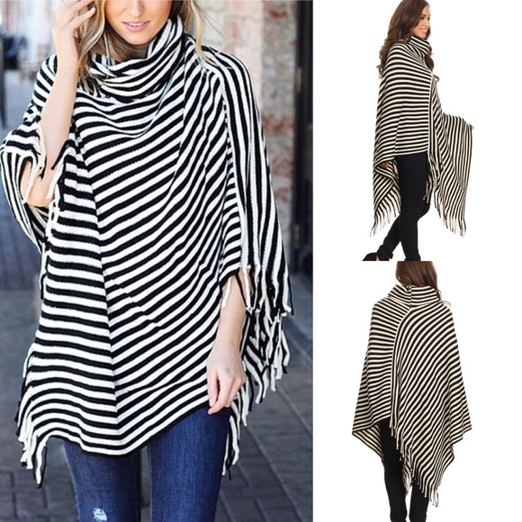❌❌SOLD Poncho Tassel Asymmetric Fringe TUNIC Cowl - Picture 2 of 4