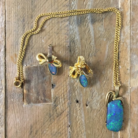 Matching opal necklace and clip on earrings