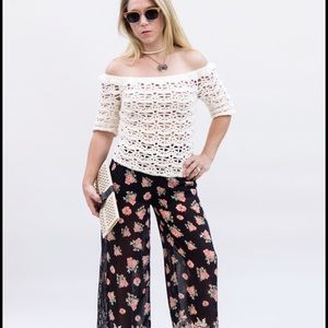 Wide Leg Floral Lace Pants- Small