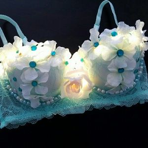 Mint green rave bra with pearl embellishments