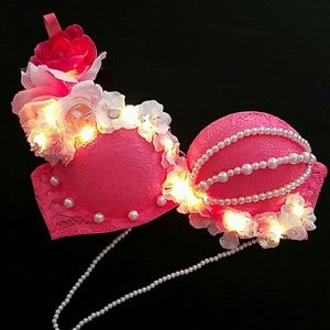 Light up pink floral rave bra
