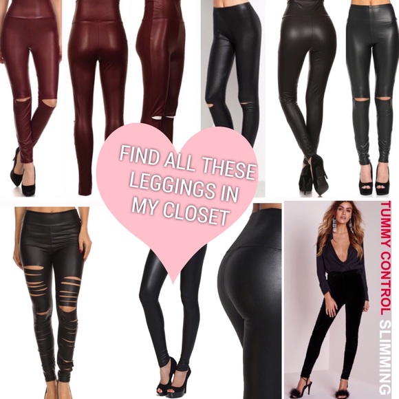 SOLD OUT Burgundy Faux Leather Leggings High Waist - Picture 8 of 8