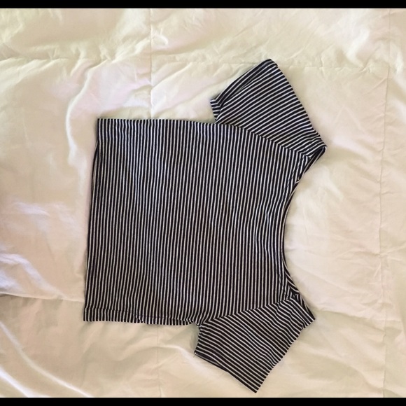 Forever 21 cropped navy stripe t cotton nautical