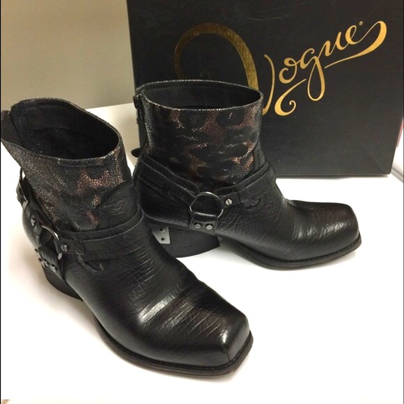 Vogue Shoes - Leopard Moto Ankle Boots