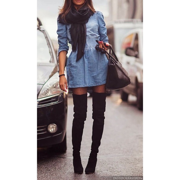 Black suede thigh high heels