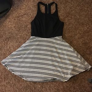 Black, White & Coral Strappy swing dress
