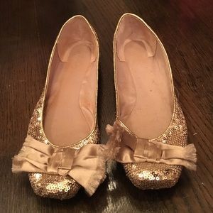 Gold sequin ballet flats