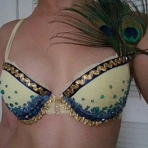 Peacock yellow rave bra with gold embellishments