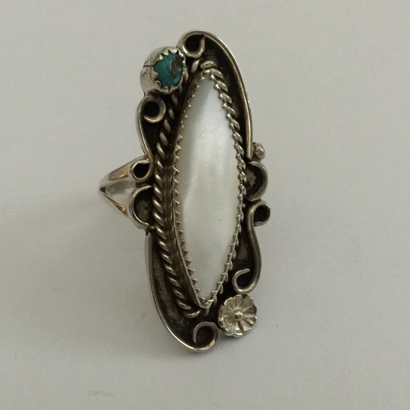 Vintage Jewelry - JH YAZZIE STERLING & TURQUOISE AND MOP RING