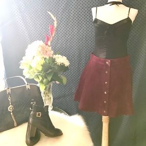 Forever 21 Faux Suede Burgundy Button Up Skirt, L