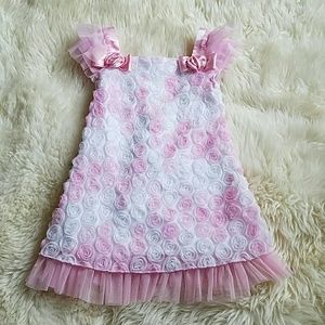 // white & pink "rose" dress 3t //