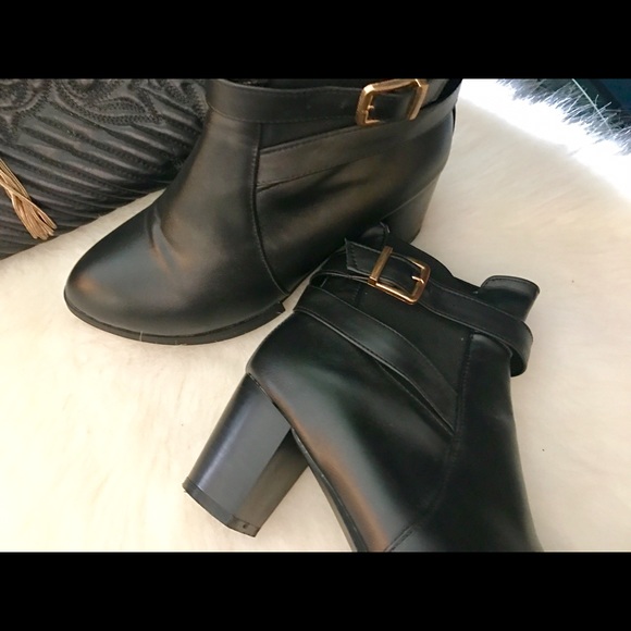 Faux leather booties with ankle strap, 7.5
