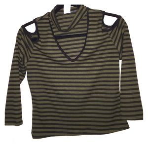 Choker striped top with shoulder cut outs M or L