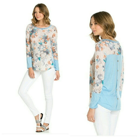 Boutique Tops - Floral Mixed Media Color Block Top