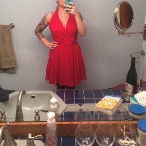 Red halter holiday dress
