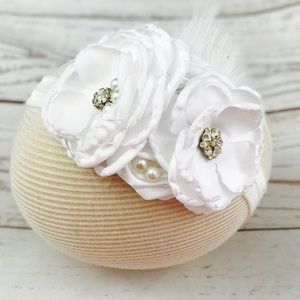 White kids flower headband, baptismal headband