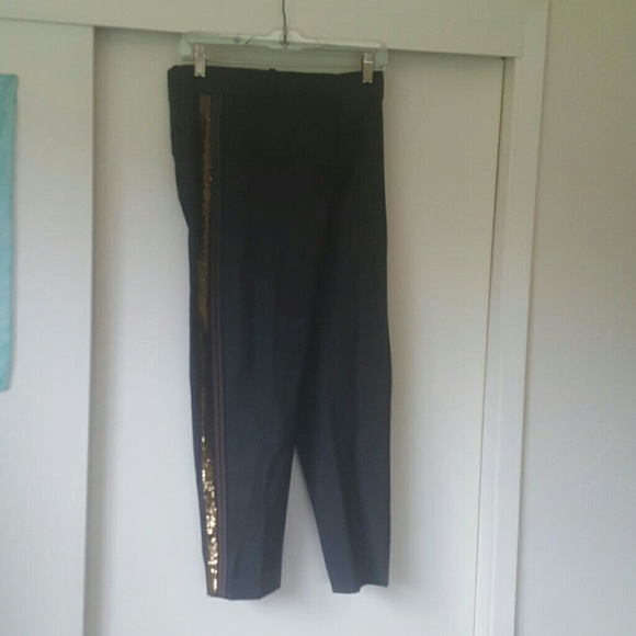 Slouchy tuxedo pant with stripe and sequins