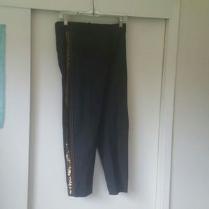 Slouchy tuxedo pant with stripe and sequins
