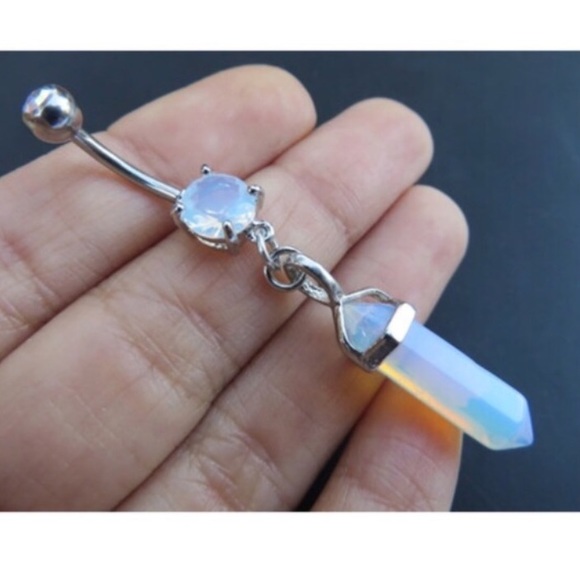 Azeeta Designs Jewelry - Opal Crystal Point Belly Button Ring Navel Bar