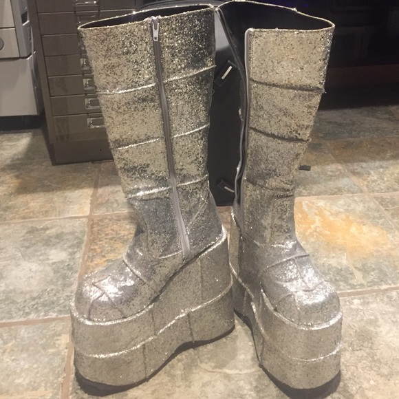 silver platform gogo boots