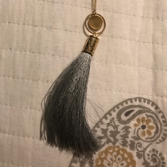 Gray tassel necklace w gold chain