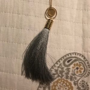 Gray tassel necklace w gold chain
