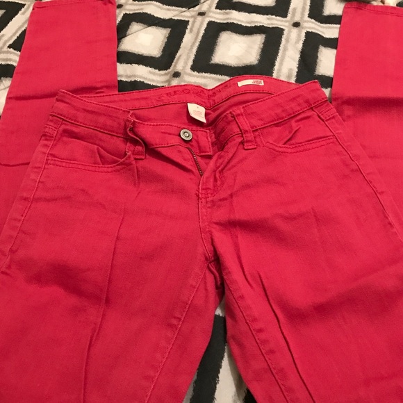 Bright red jean pants!