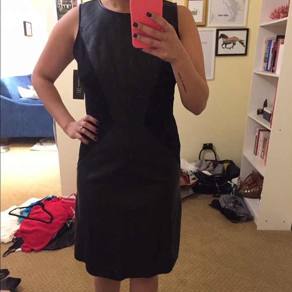 INC black leather embellished dress
