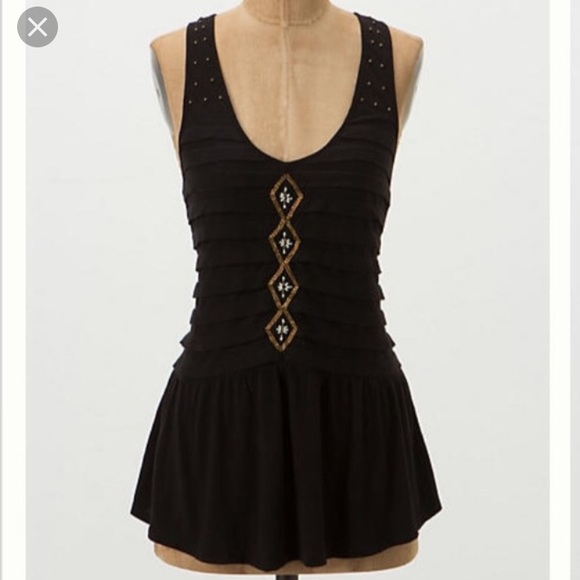 Anthropologie Tops - Anthropologie RicRac Black Beaded Abraxas Tank Top