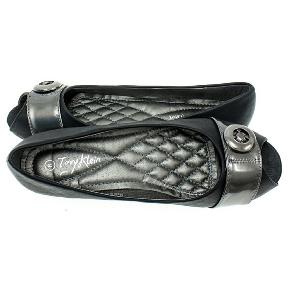 Women Peep Toe Ballet Flats, b-1372, Black - Picture 2 of 4