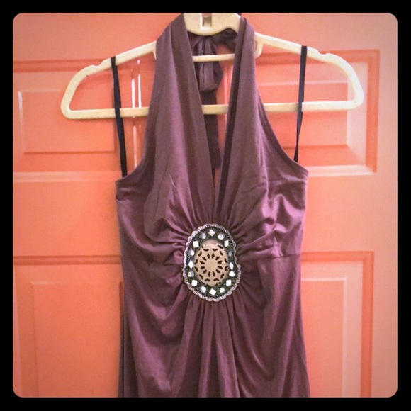 Brown sexy cotton casual halter top dress