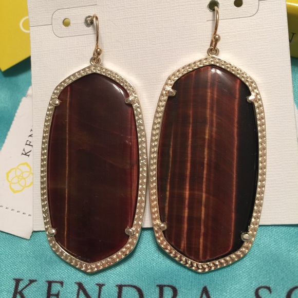 NWT Kendra Scott Danielle Tigers Eye/YG SO RARE! - Picture 2 of 5
