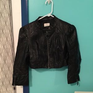 Bebe Faux Leather Crop Motto Jacket