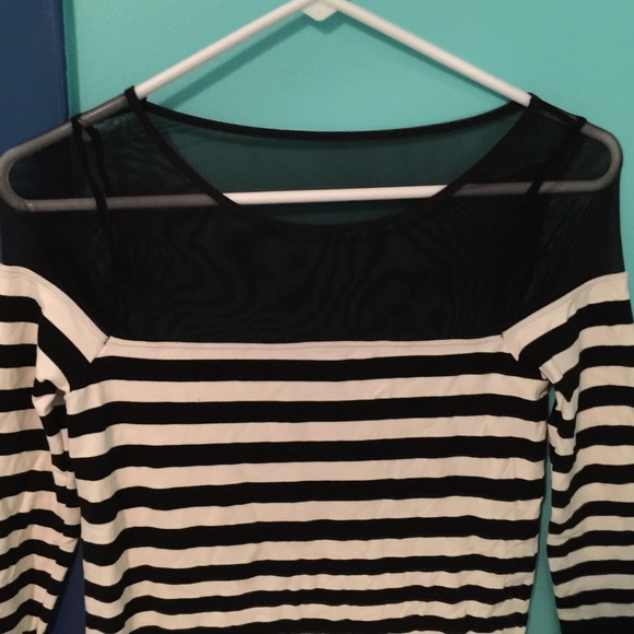 Bebe Black/White Striped Dress with Mesh - Picture 2 of 2