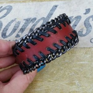 ❌️SOLD Leather Dark Red & Black Bracelet