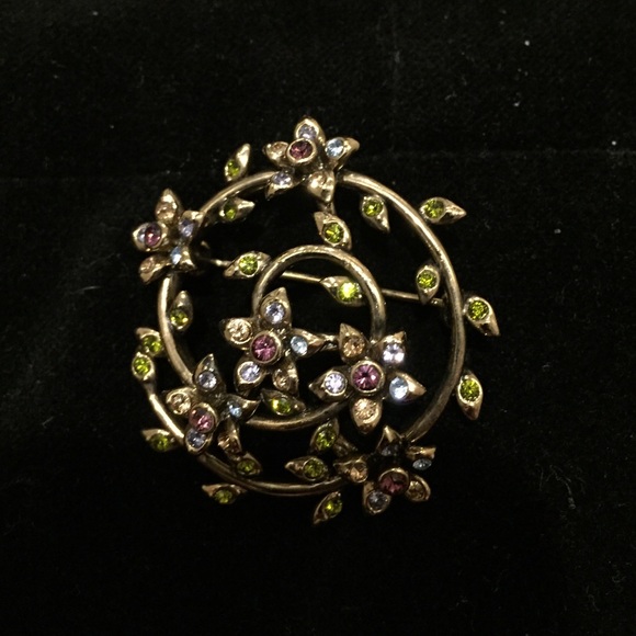 Gold and Rhinestone Floral Brooch
