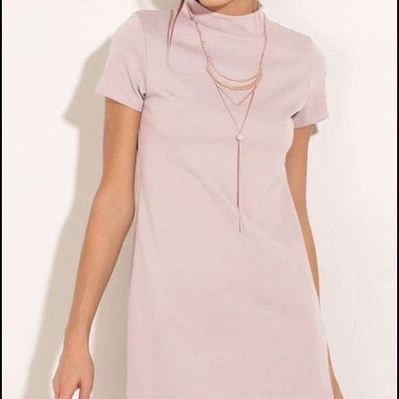 Mock Neck Dolphin Hem Shift Dress - Baby Pink