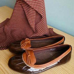 LL Bean Coastal Rain Skimmers Patent Leather BRWN