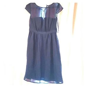 Navy Dress with Sheer Overlay